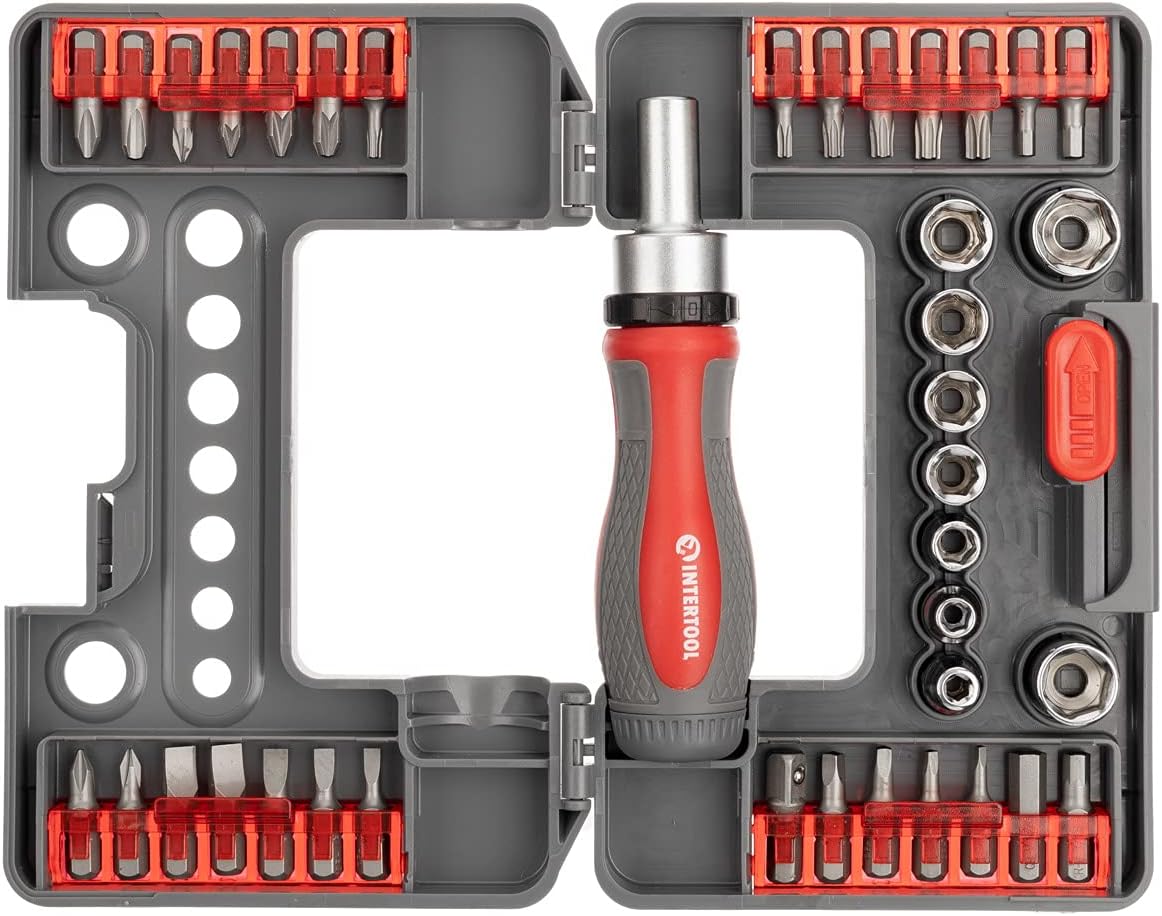 38-Piece Ratchet Screwdriver Set with Bits & Sockets in Compact Storage Case - Multi All In One Tool