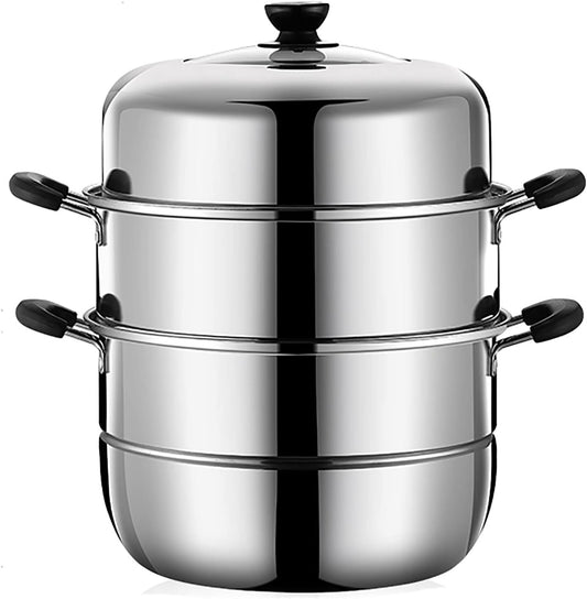 38cm Large Steamer Cookware/Soup Pot in Super Thick 430 Stainless Steel - Ideal for Steamed Fish, Buns, and Chicken Soup