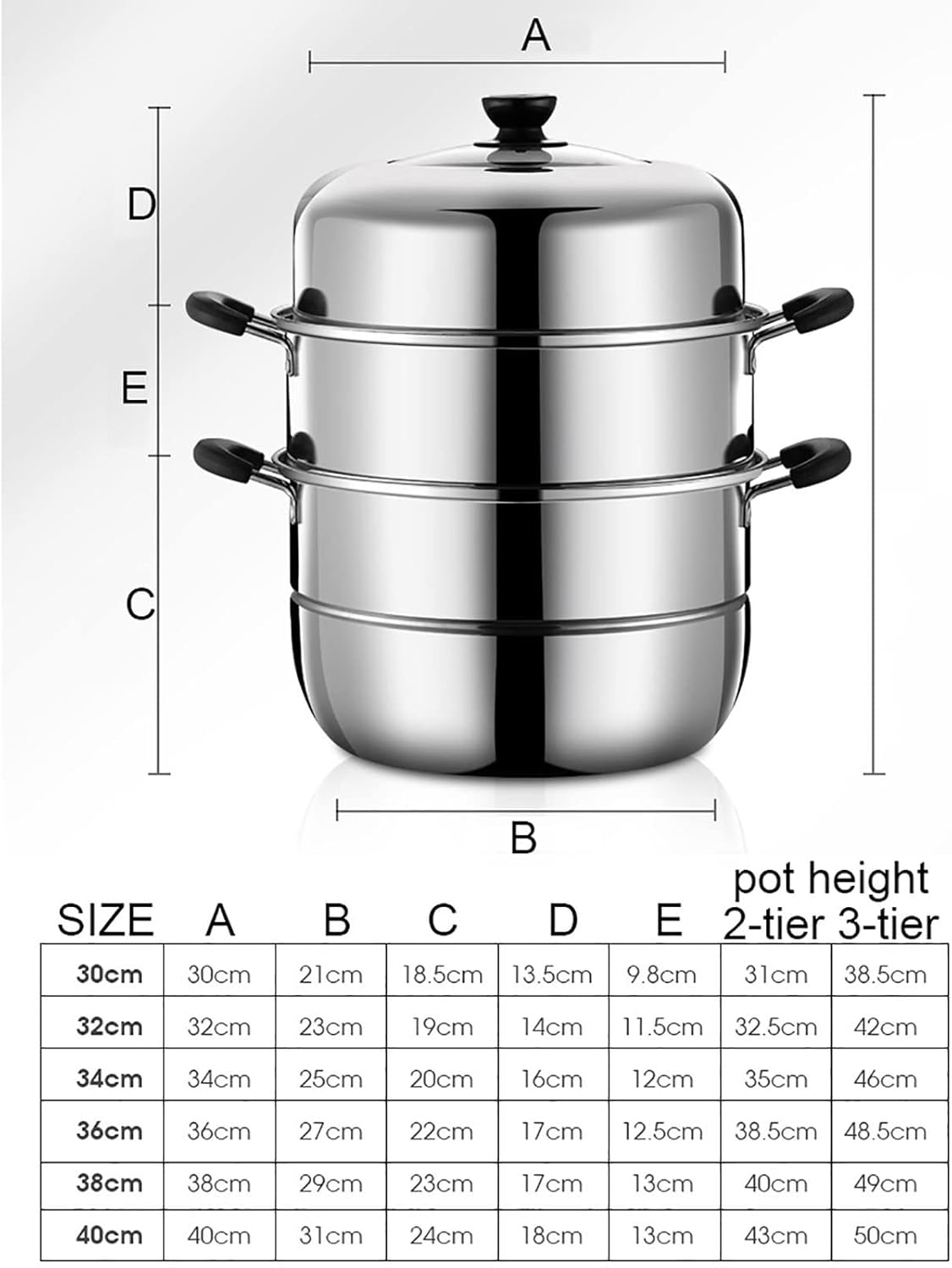 38cm Large Steamer Cookware/Soup Pot in Super Thick 430 Stainless Steel - Ideal for Steamed Fish, Buns, and Chicken Soup