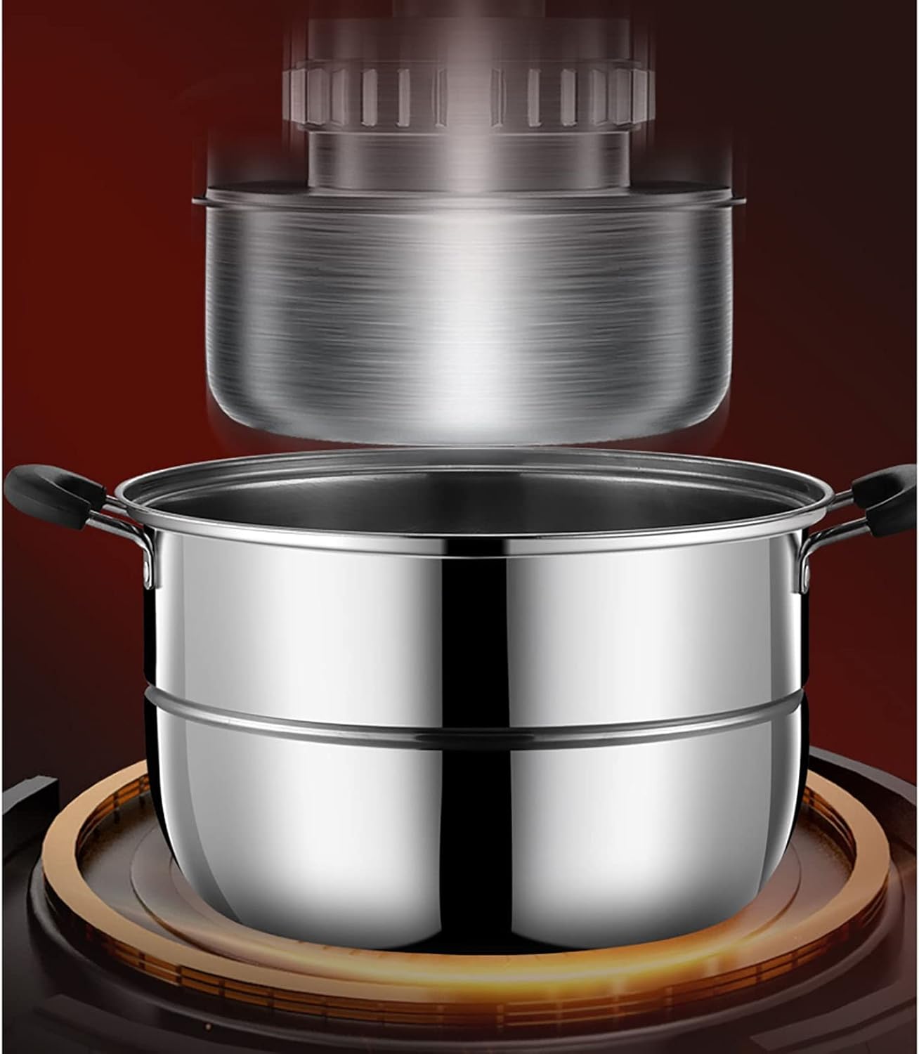 38cm Large Steamer Cookware/Soup Pot in Super Thick 430 Stainless Steel - Ideal for Steamed Fish, Buns, and Chicken Soup