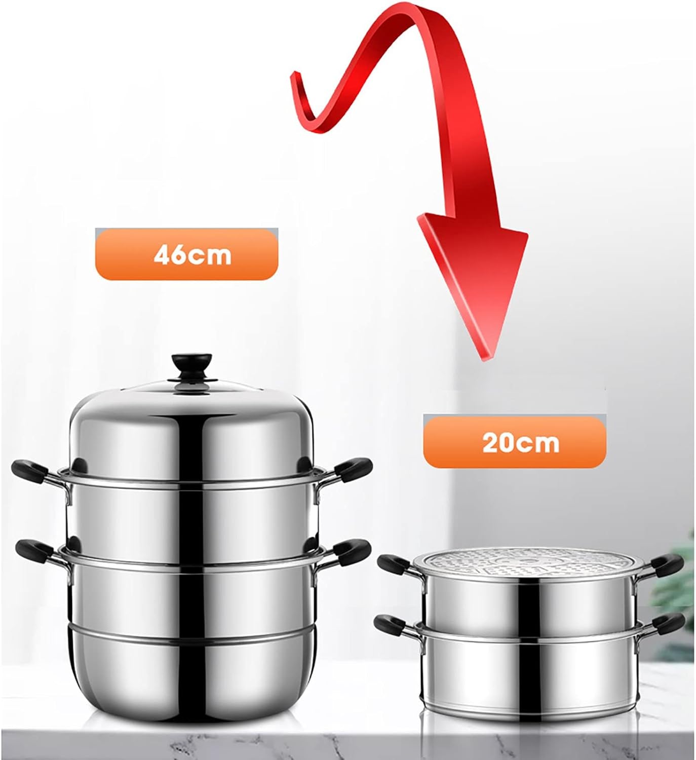 38cm Large Steamer Cookware/Soup Pot in Super Thick 430 Stainless Steel - Ideal for Steamed Fish, Buns, and Chicken Soup