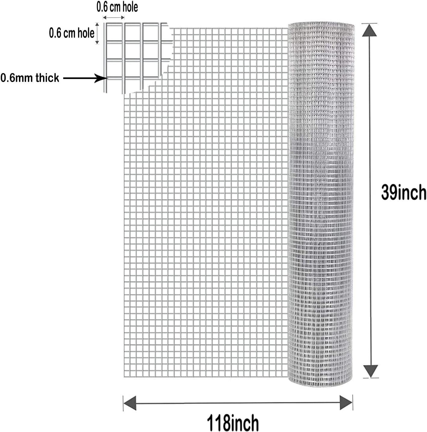 39" X 118" 304 Stainless Steel Welded Wire Mesh for Rodent Cages, Chicken Wire Garden Supports, and Snake Fencing