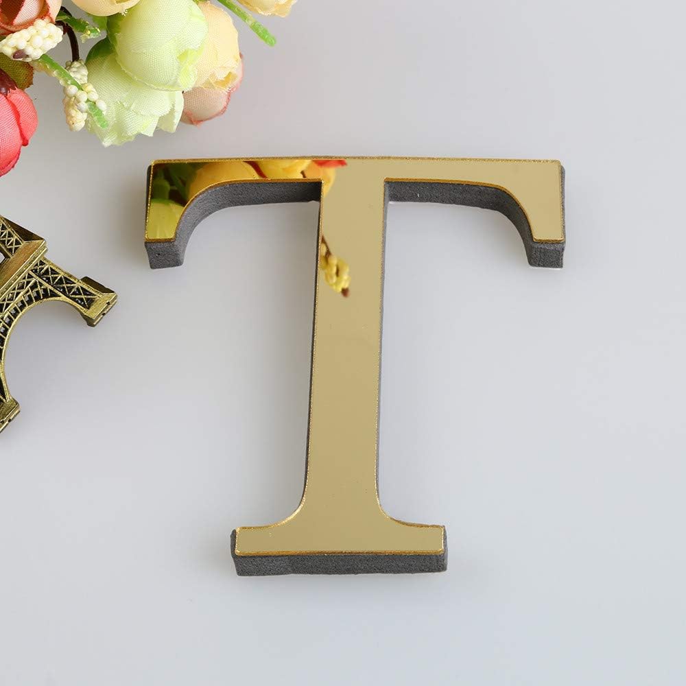 3D Acrylic Oversized Letter T Mirror Wall Sticker - Self-Adhesive Home Decor Gold - DIY Decoration Art Decal