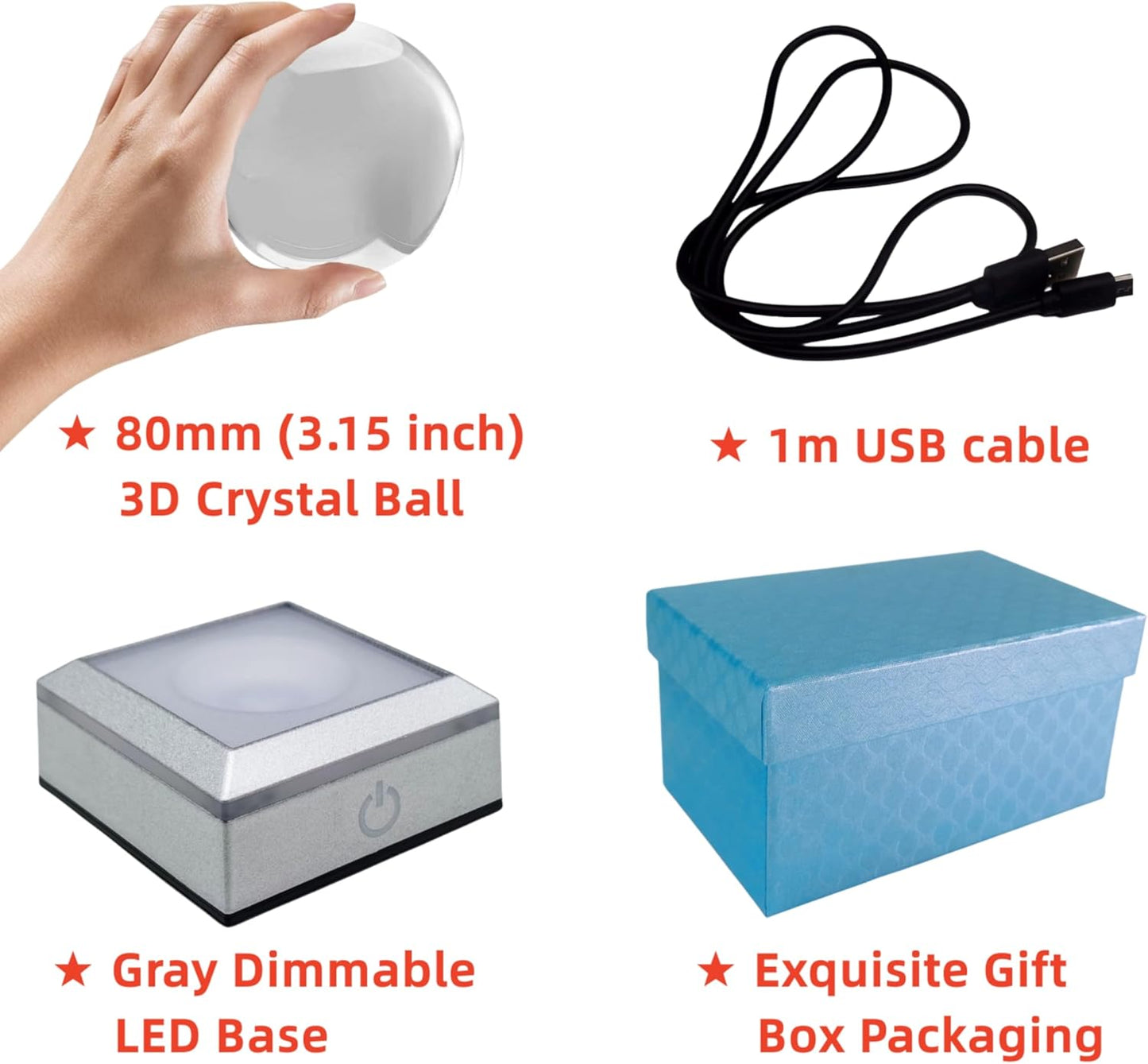 3D Axolotl Crystal Ball Night Light with LED Base - 3.15 Inch Glass Lamp for Boys Girls - Birthday Holiday Xmas Gift (Axolotl-B)