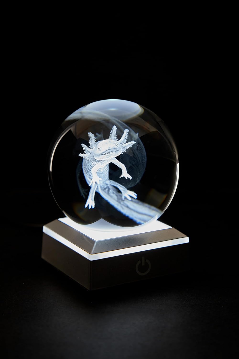 3D Axolotl Crystal Ball Night Light with LED Base - 3.15 Inch Glass Lamp for Boys Girls - Birthday Holiday Xmas Gift (Axolotl-B)