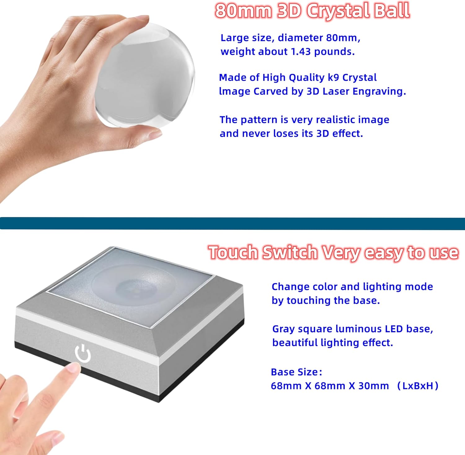 3D Axolotl Crystal Ball Night Light with LED Base - 3.15 Inch Glass Lamp for Boys Girls - Birthday Holiday Xmas Gift (Axolotl-B)