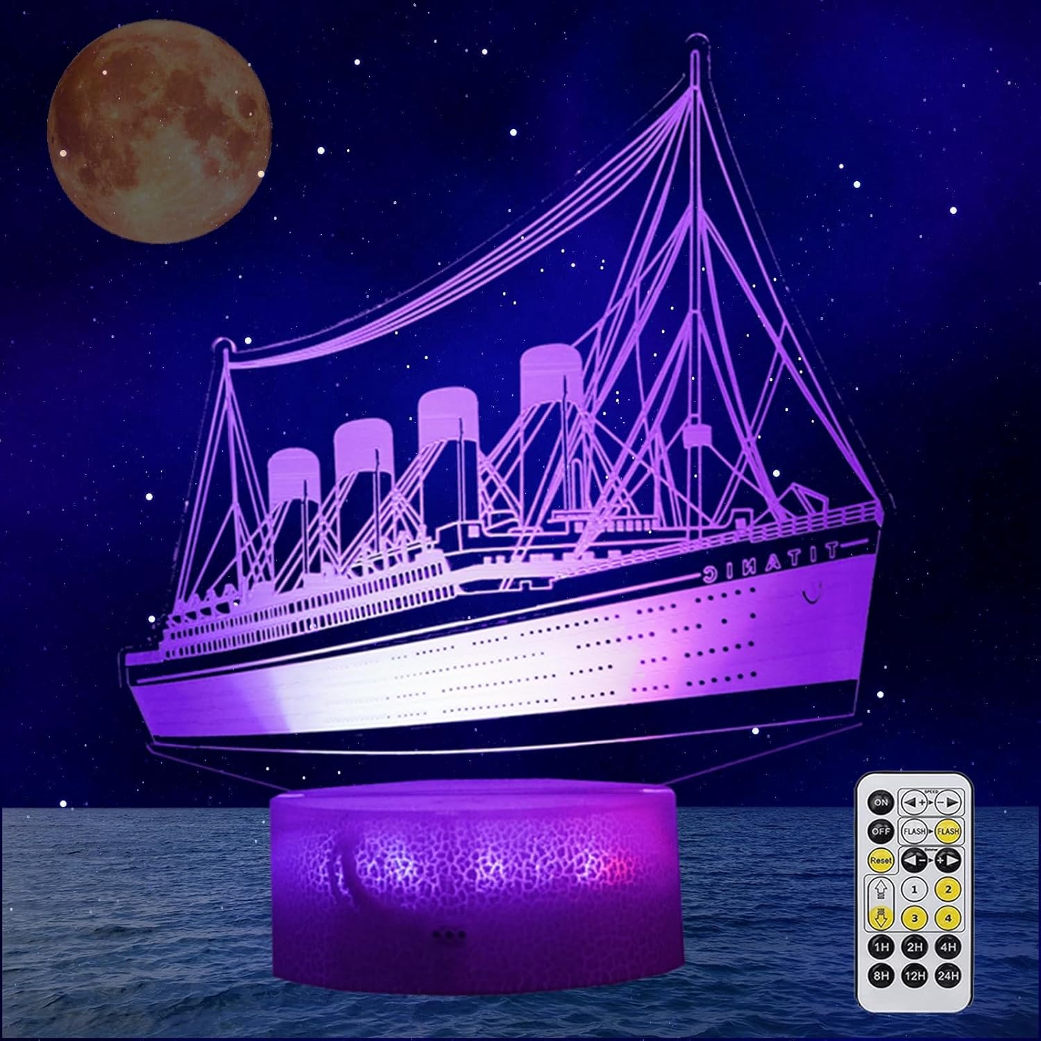 3D Cruise Ship Night Light for Kids with Remote Control - RGB Color Timer, Cruise Ship Toy Model Lamp