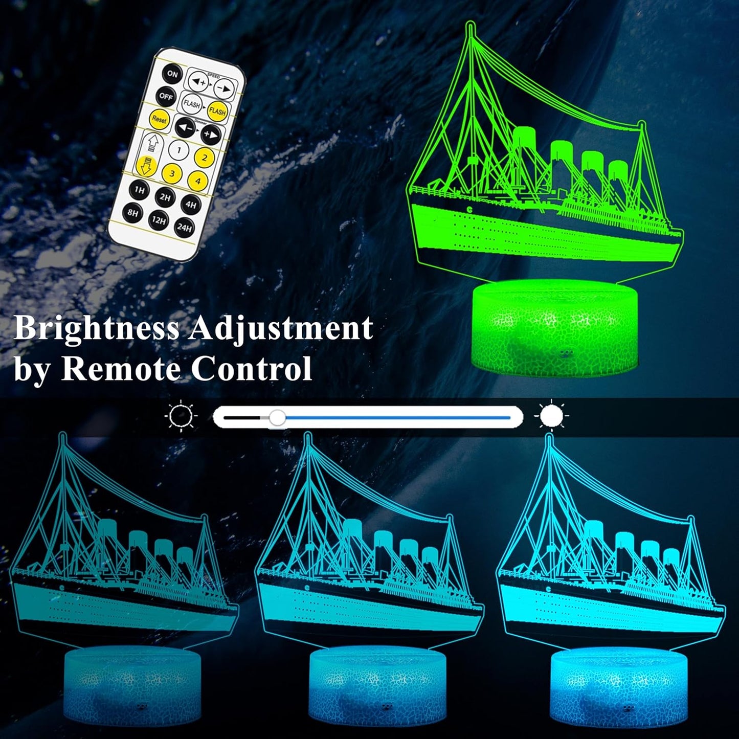 3D Cruise Ship Night Light for Kids with Remote Control - RGB Color Timer, Cruise Ship Toy Model Lamp