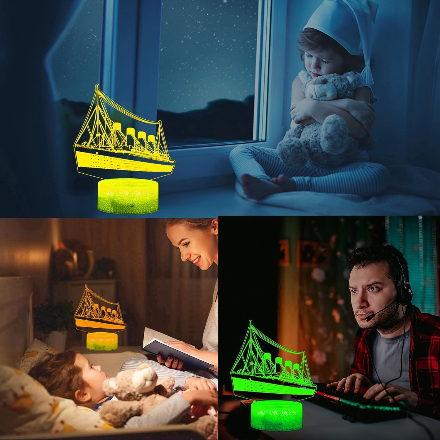 3D Cruise Ship Night Light for Kids with Remote Control - RGB Color Timer, Cruise Ship Toy Model Lamp