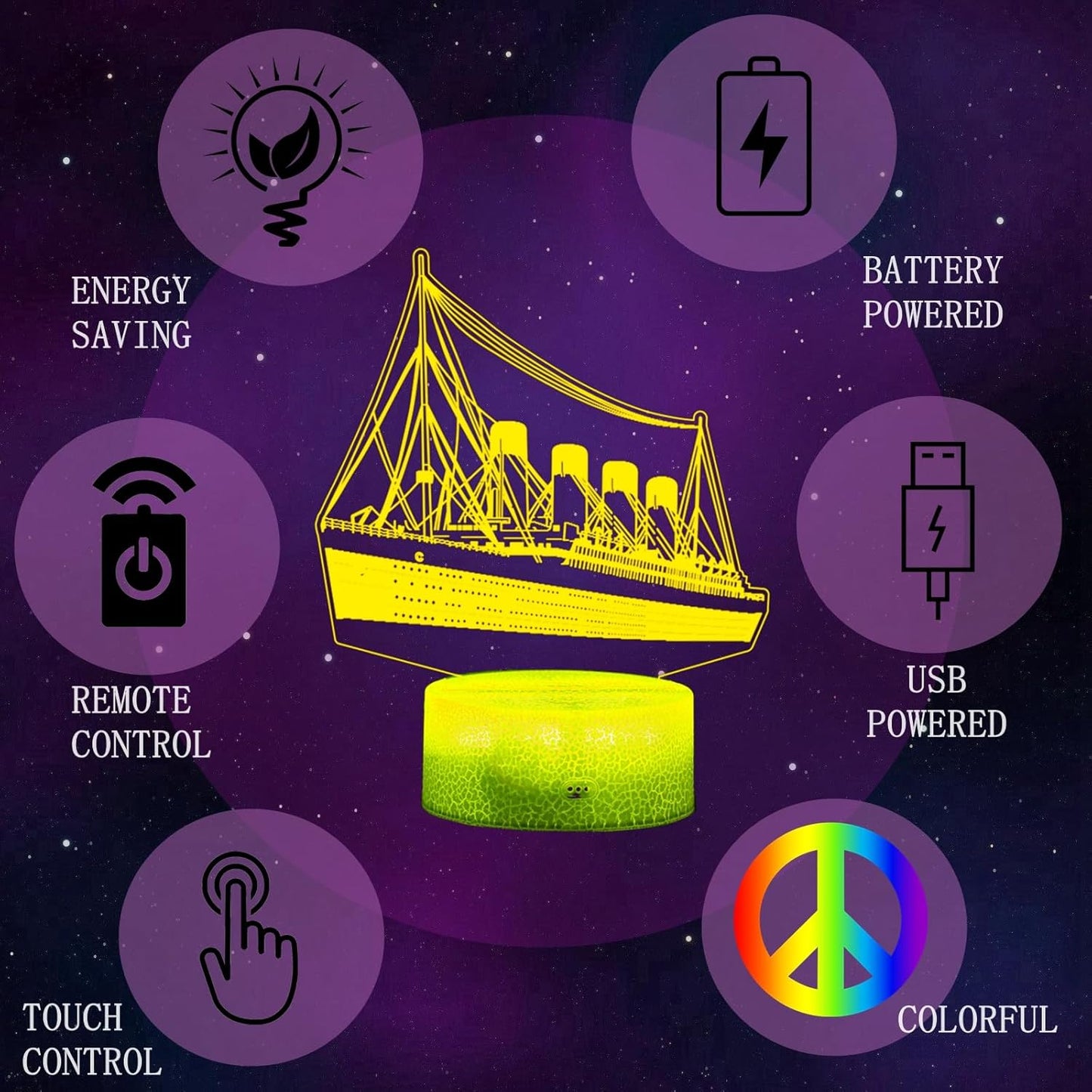 3D Cruise Ship Night Light for Kids with Remote Control - RGB Color Timer, Cruise Ship Toy Model Lamp