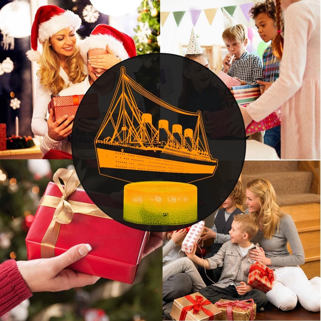 3D Cruise Ship Night Light for Kids with Remote Control - RGB Color Timer, Cruise Ship Toy Model Lamp