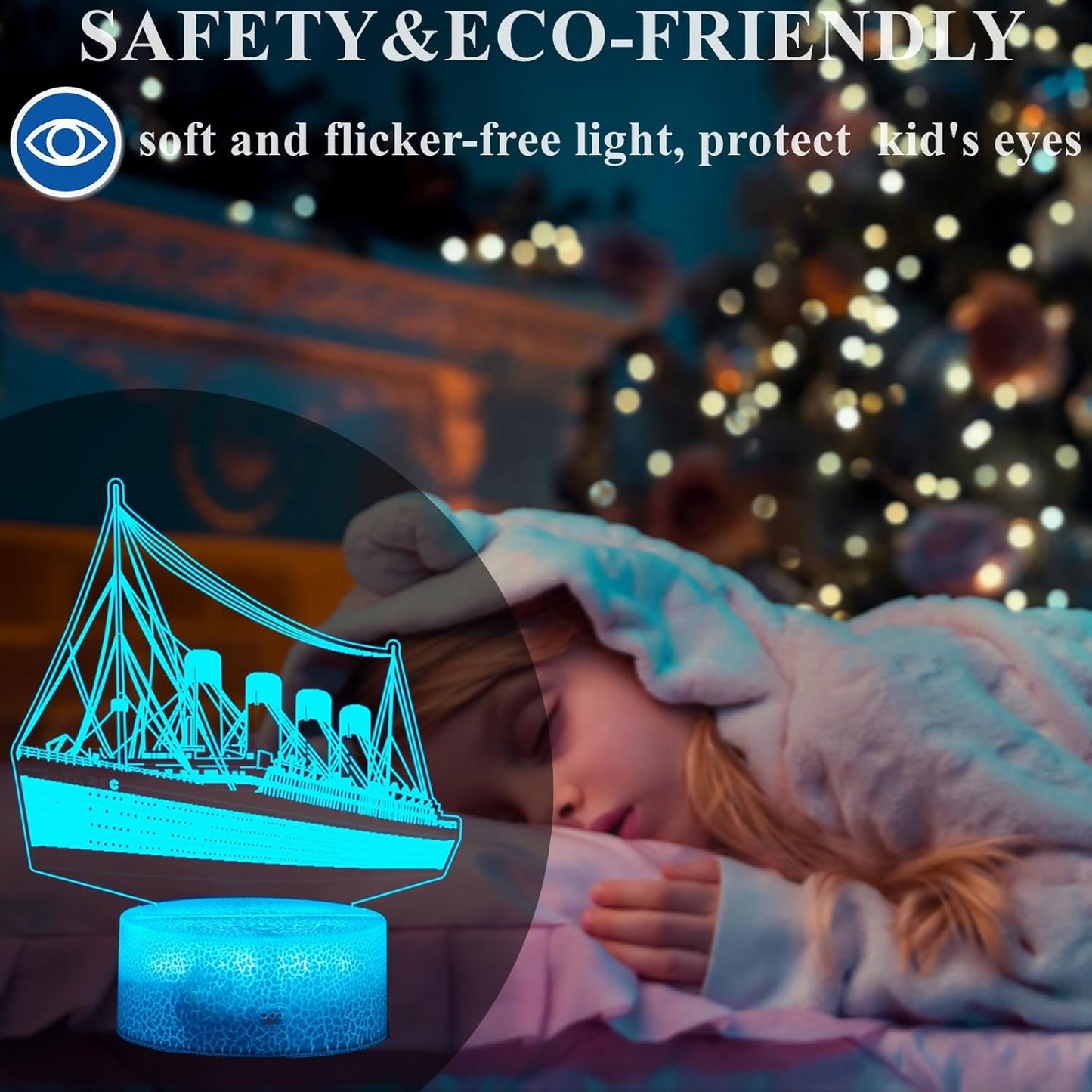 3D Cruise Ship Night Light for Kids with Remote Control - RGB Color Timer, Cruise Ship Toy Model Lamp