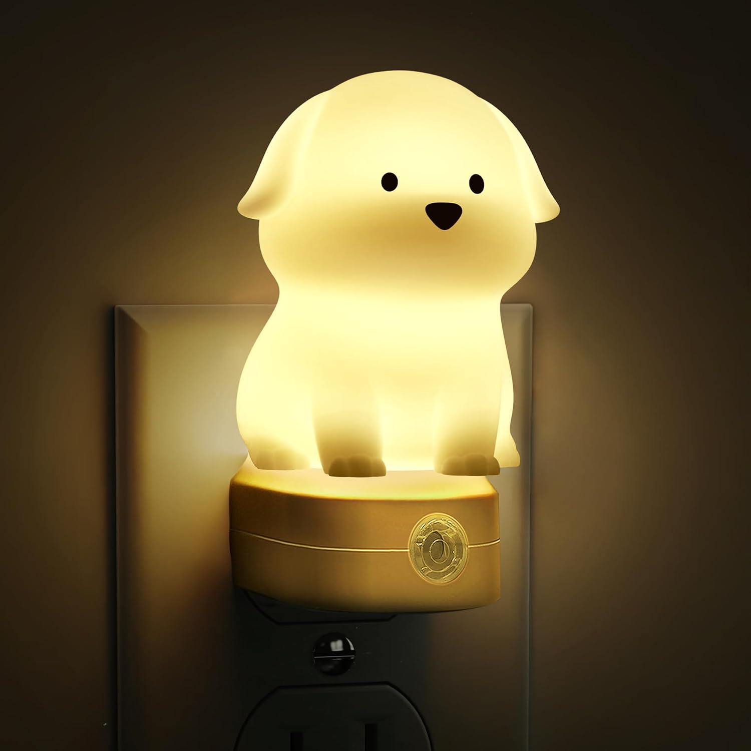 3D Cute Puppy Plug in Night Light with Dusk to Dawn Sensor - RGB+Soft White 3000K Dog Night Light - Christmas Birthday Gift Nightlight for Kids