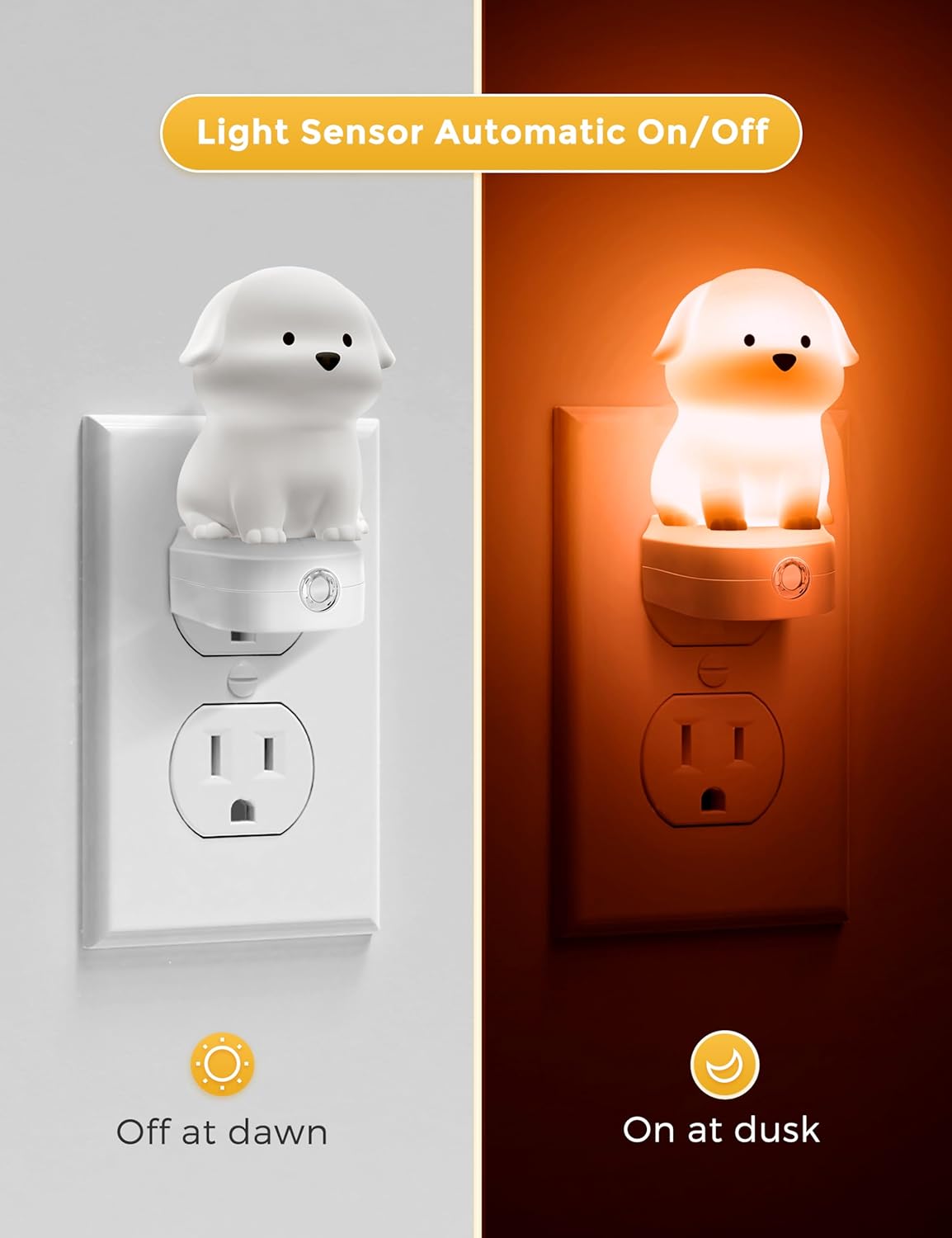 3D Cute Puppy Plug in Night Light with Dusk to Dawn Sensor - RGB+Soft White 3000K Dog Night Light - Christmas Birthday Gift Nightlight for Kids