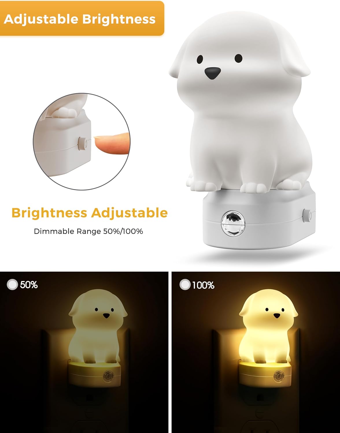 3D Cute Puppy Plug in Night Light with Dusk to Dawn Sensor - RGB+Soft White 3000K Dog Night Light - Christmas Birthday Gift Nightlight for Kids