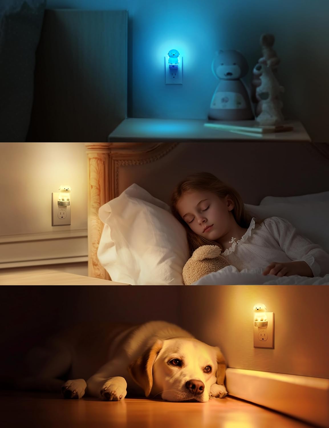 3D Cute Puppy Plug in Night Light with Dusk to Dawn Sensor - RGB+Soft White 3000K Dog Night Light - Christmas Birthday Gift Nightlight for Kids