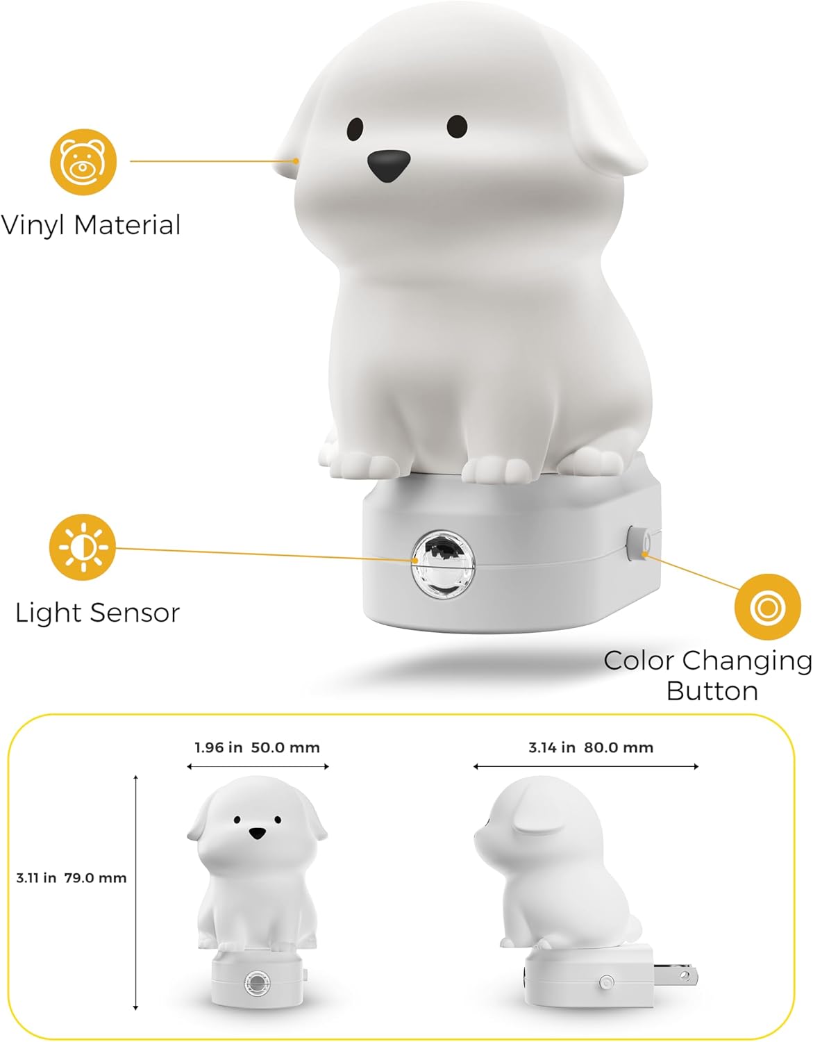 3D Cute Puppy Plug in Night Light with Dusk to Dawn Sensor - RGB+Soft White 3000K Dog Night Light - Christmas Birthday Gift Nightlight for Kids