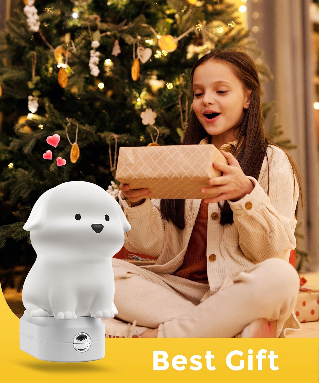 3D Cute Puppy Plug in Night Light with Dusk to Dawn Sensor - RGB+Soft White 3000K Dog Night Light - Christmas Birthday Gift Nightlight for Kids