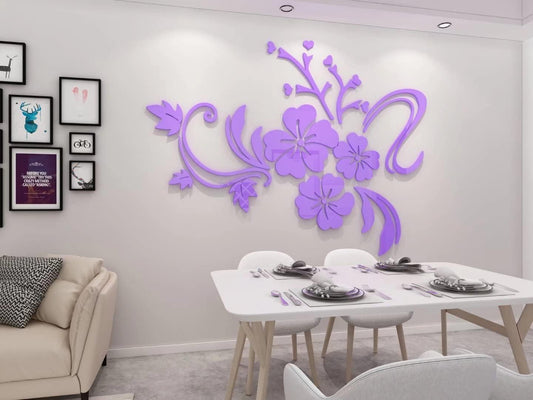 3D Flower Mirror Wall Stickers - Family Decals for Living Room Decor - Home Decorations for Office, Bedroom, and Sofa - Light Purple Mirror Decals - 48x64 inch