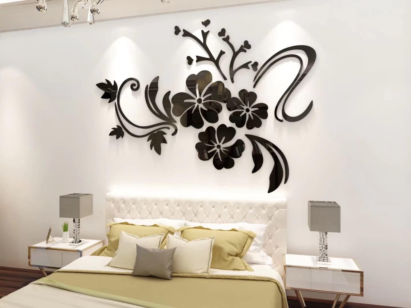 3D Flower Pattern Wall Stickers - Home Decor Decals for Living Room, Bedroom, Office - Black Flower Wall Decals (S: 90cm x 120cm)