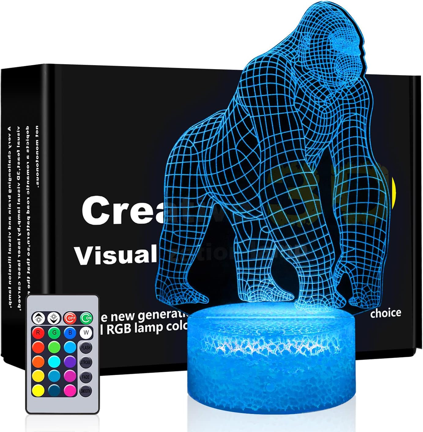 3D Gorilla Lamp for Kids - 16 Colors Changing Night Light Toy with Remote Control - Perfect Birthday & Christmas Gift for Boys, Girls, and Teens Age 2-9