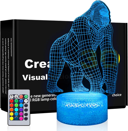 3D Gorilla Lamp for Kids - 16 Colors Changing Night Light Toy with Remote Control - Perfect Birthday & Christmas Gift for Boys, Girls, and Teens Age 2-9