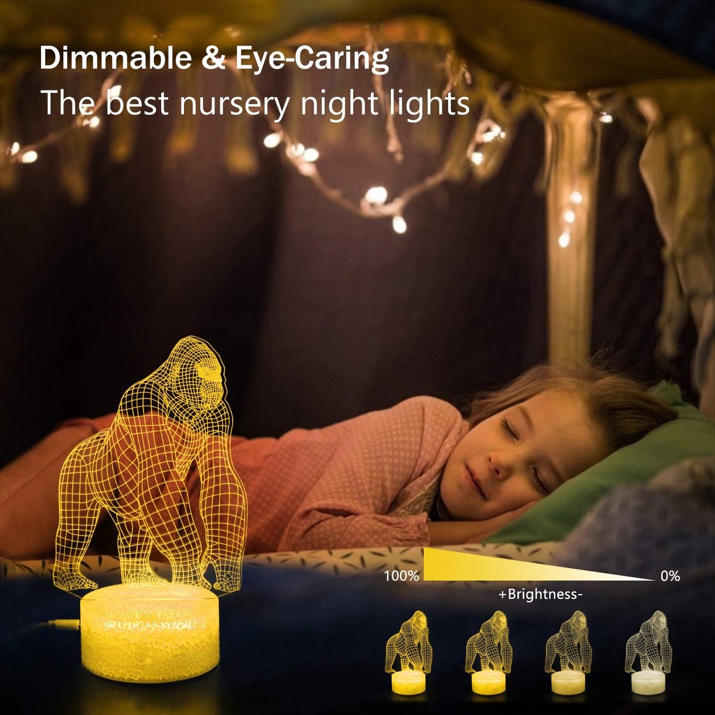 3D Gorilla Lamp for Kids - 16 Colors Changing Night Light Toy with Remote Control - Perfect Birthday & Christmas Gift for Boys, Girls, and Teens Age 2-9