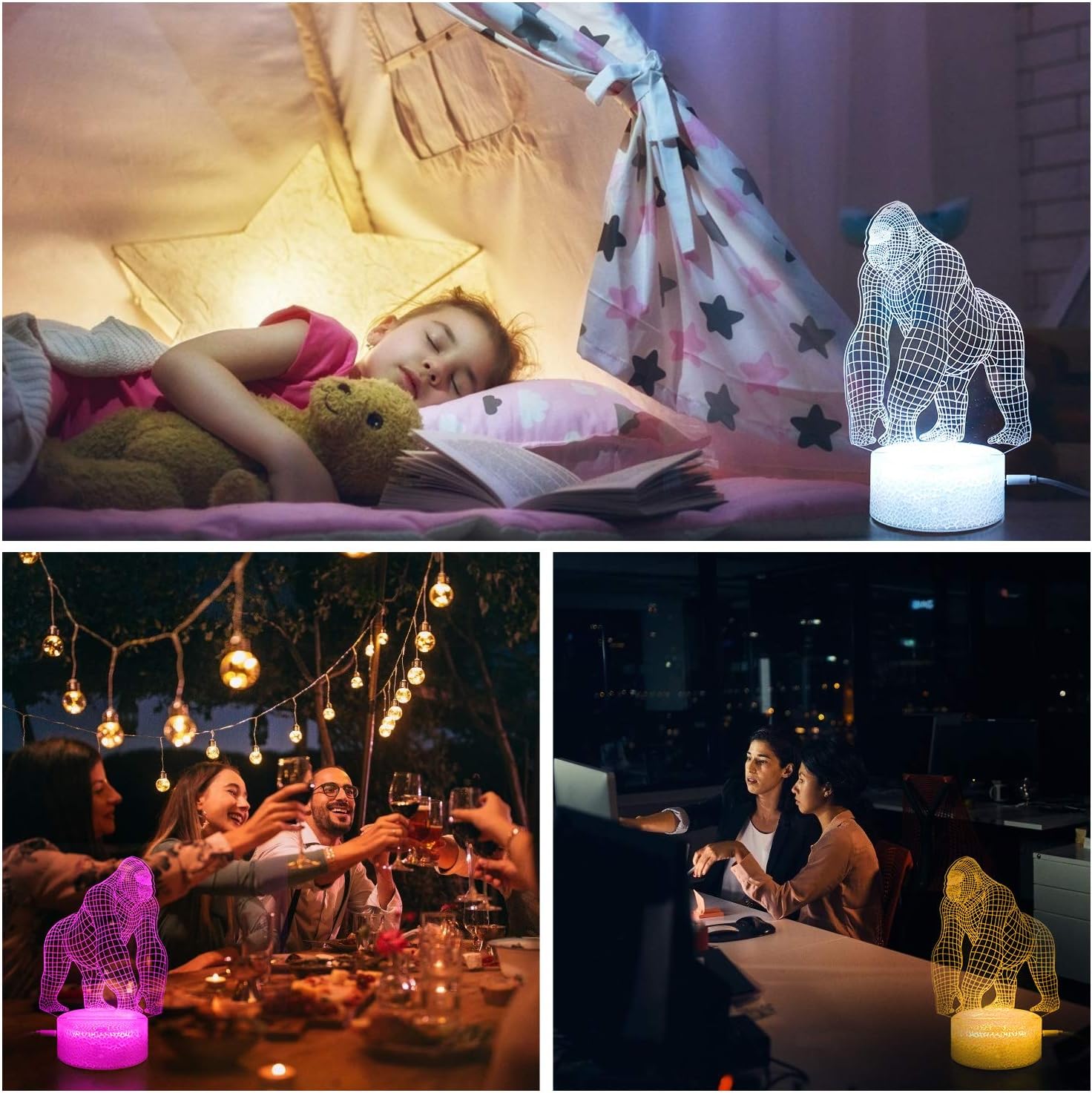 3D Gorilla Lamp for Kids - 16 Colors Changing Night Light Toy with Remote Control - Perfect Birthday & Christmas Gift for Boys, Girls, and Teens Age 2-9