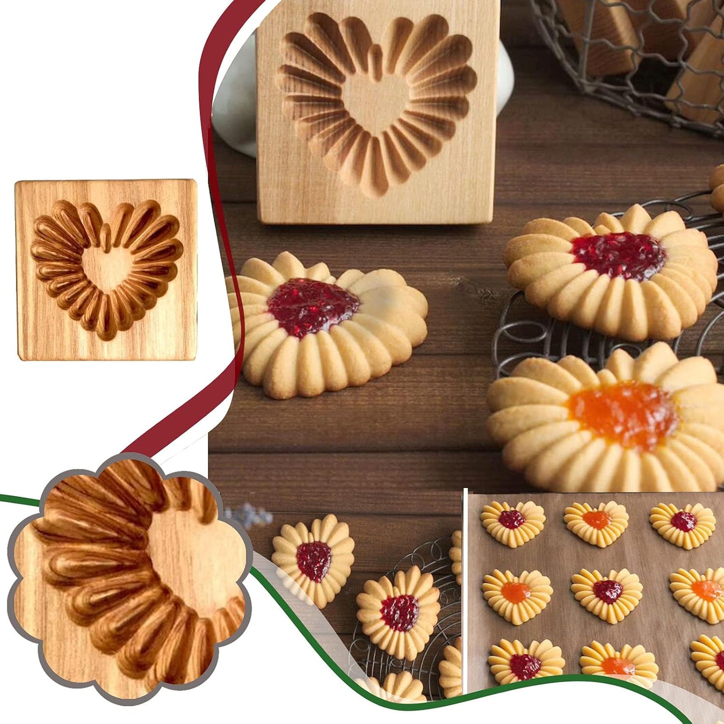 3D Wooden Cookie Biscuit Mold for Halloween, Thanksgiving, and Christmas DIY Baking - Love B Design, 10x10x2 Inches
