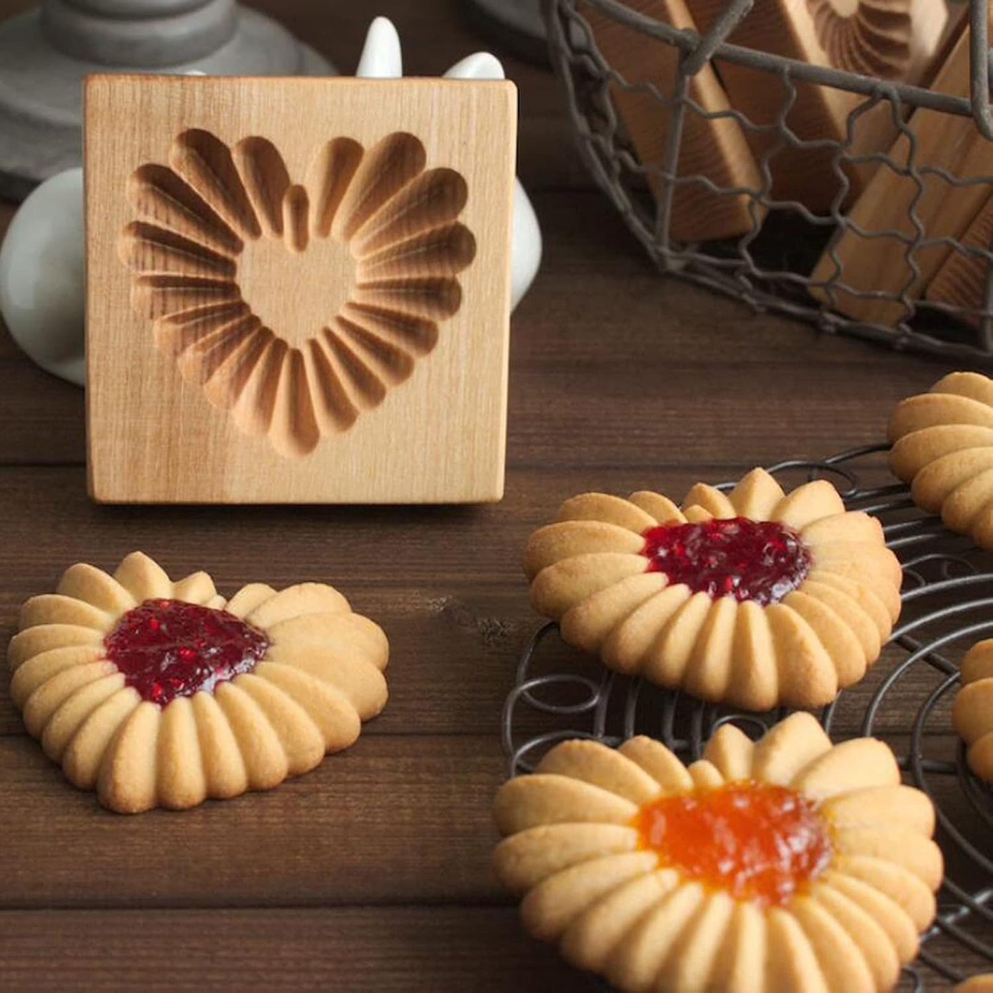 3D Wooden Cookie Biscuit Mold for Halloween, Thanksgiving, and Christmas DIY Baking - Love B Design, 10x10x2 Inches