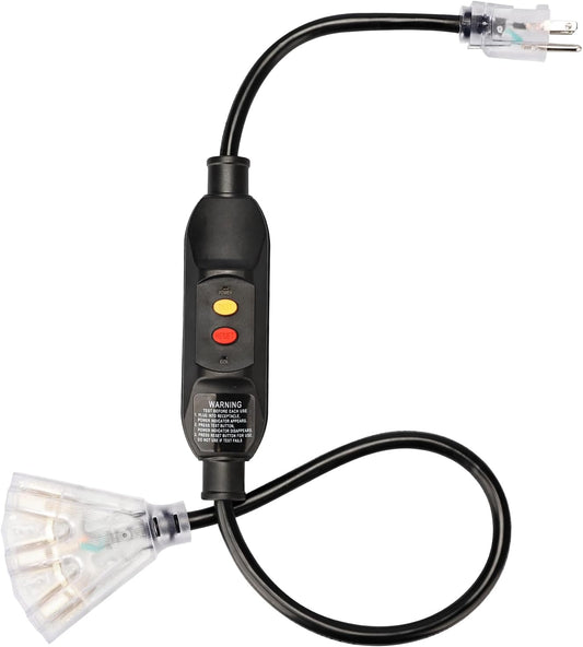 3FT GFCI Extension Cord with 3-Outlets, Auto Reset, 12/3 Outdoor Extension Cord - ETL Listed
