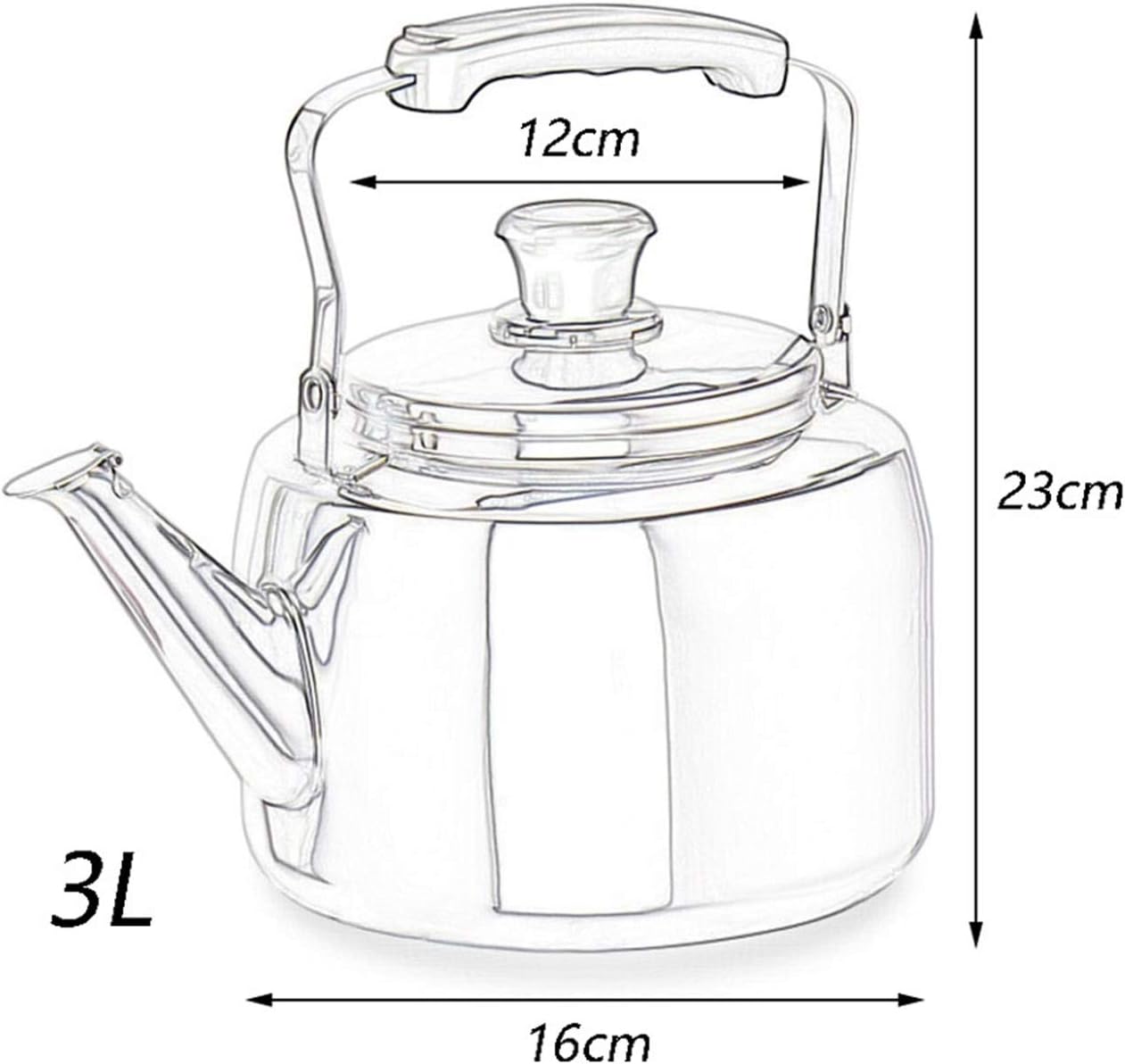 3L Stainless Steel Stovetop Tea Kettle with Whistle and Ergonomic Handle - Food Grade Teapot