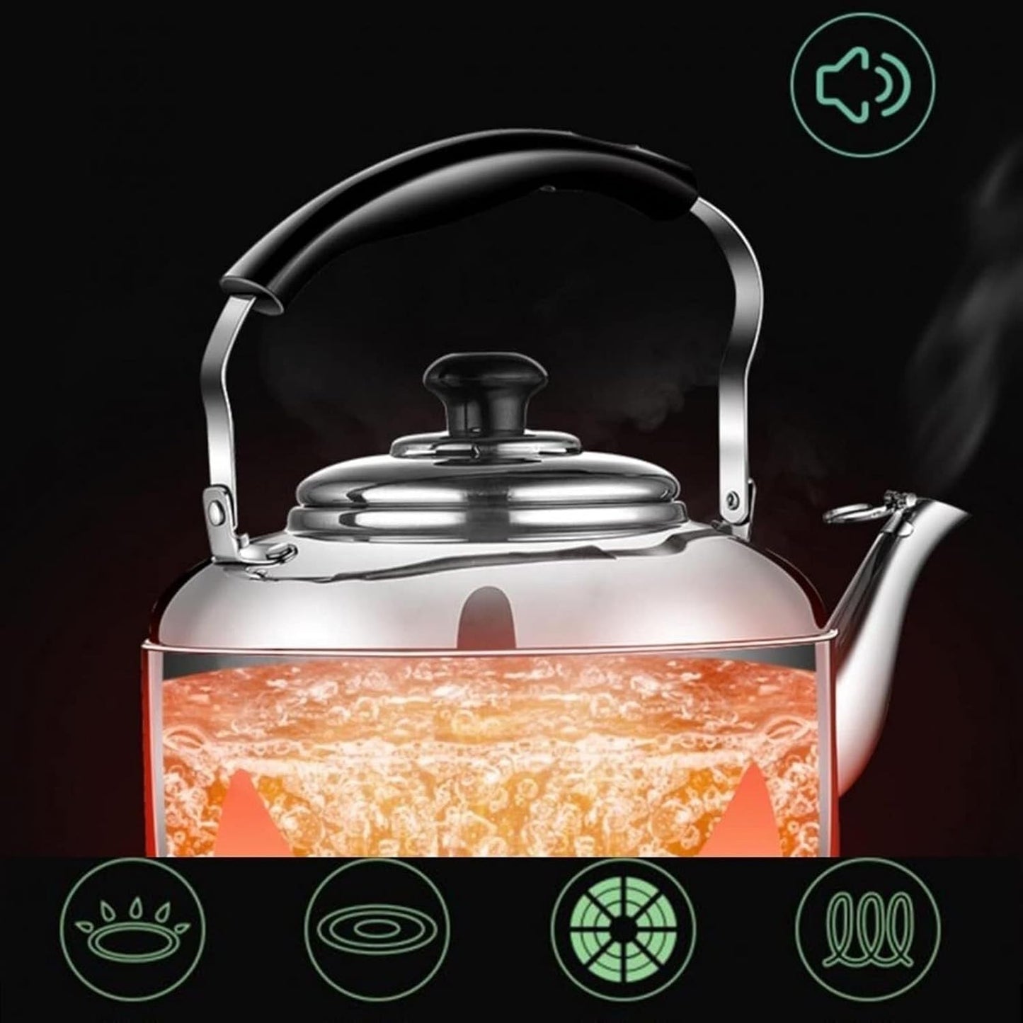 3L Stainless Steel Whistling Tea Kettle - Quick Heating Stovetop Pot for Water, Coffee, and Tea