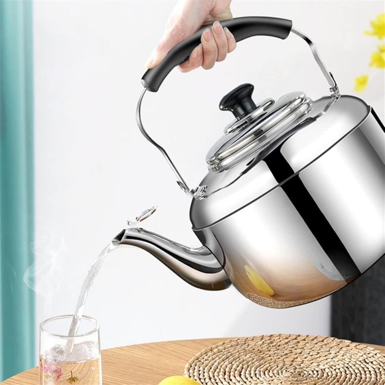 3L Stainless Steel Whistling Tea Kettle - Quick Heating Stovetop Pot for Water, Coffee, and Tea