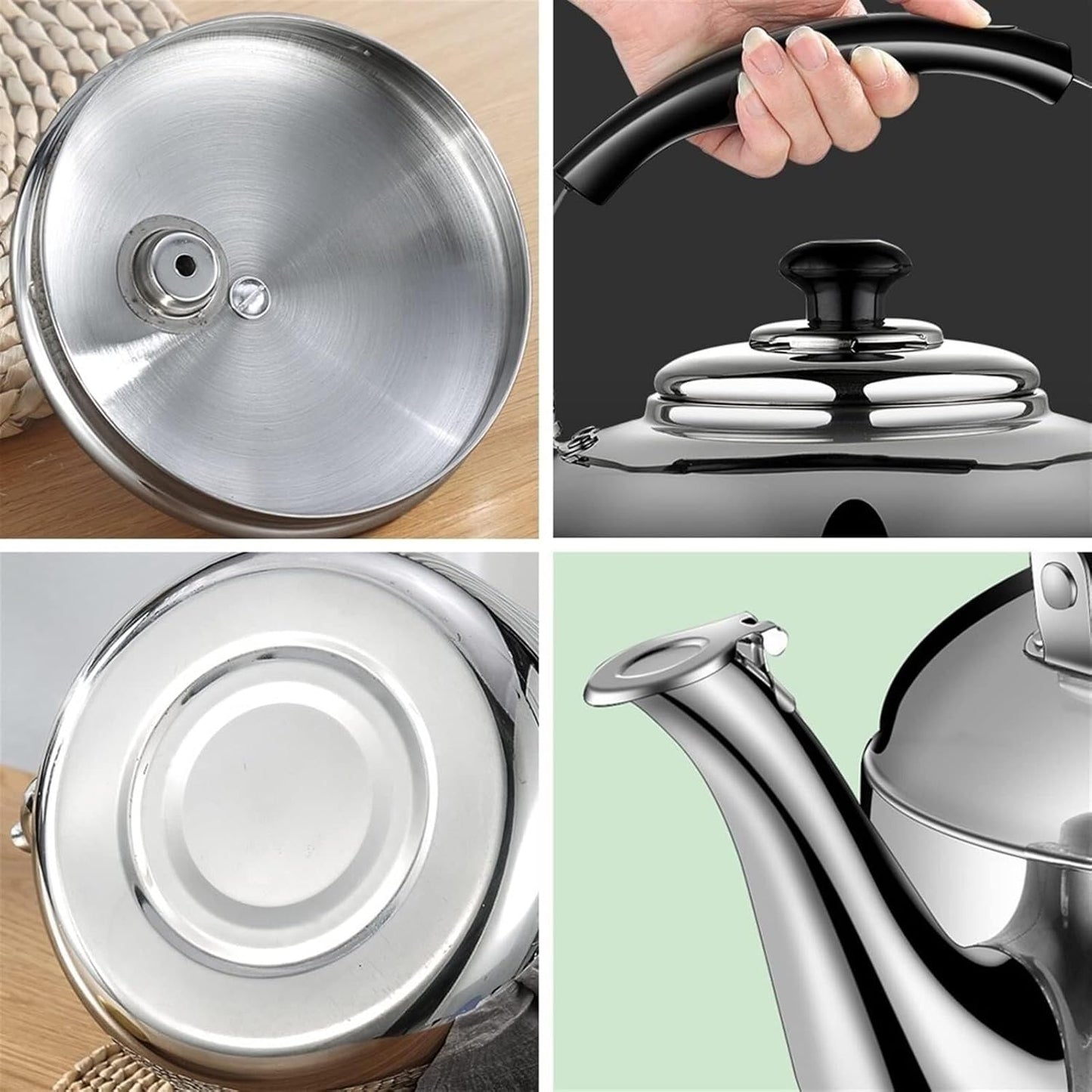 3L Stainless Steel Whistling Tea Kettle - Quick Heating Stovetop Pot for Water, Coffee, and Tea