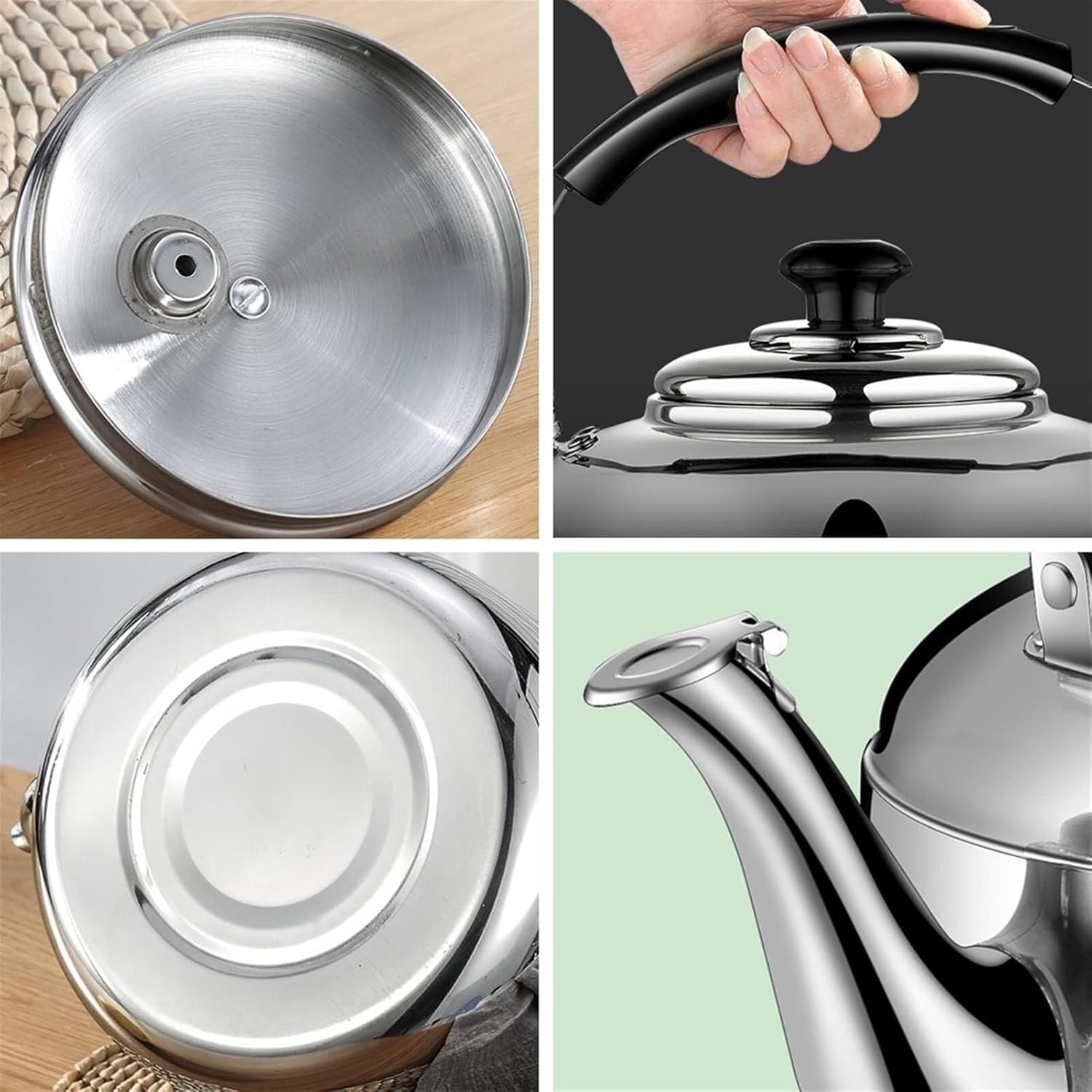 3L Stainless Steel Whistling Tea Kettle - Quick Heating Stovetop Pot for Water, Coffee, and Tea