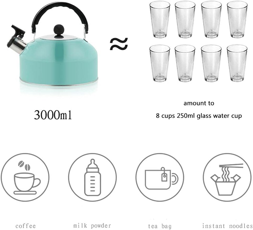 3L Stainless Steel Whistling Tea Kettle for Camping Trips - Lightweight & Durable - Sky Blue