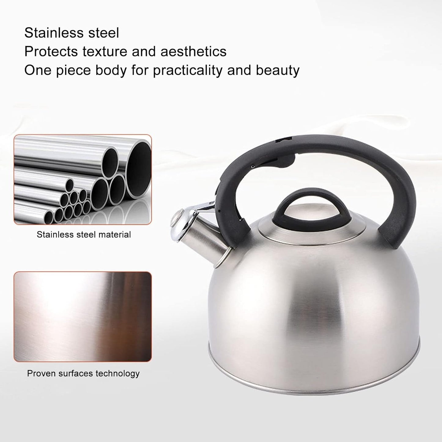 3L Stainless Steel Whistling Tea Kettle for Stove Top - Induction Compatible with Anti-Heat Handle - Easy to Clean - Ideal for Boiling Water, Coffee, or Milk