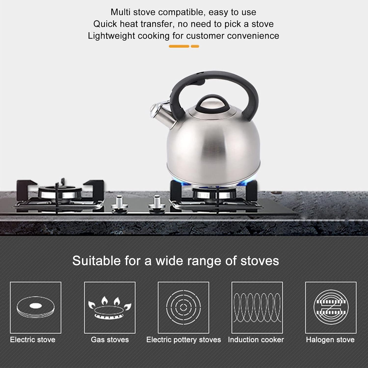 3L Stainless Steel Whistling Tea Kettle for Stove Top - Induction Compatible with Anti-Heat Handle - Easy to Clean - Ideal for Boiling Water, Coffee, or Milk