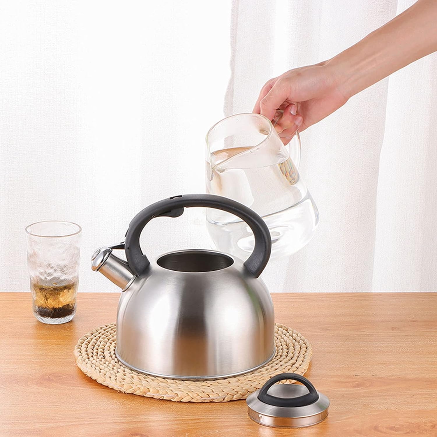 3L Stainless Steel Whistling Tea Kettle for Stove Top - Induction Compatible with Anti-Heat Handle - Easy to Clean - Ideal for Boiling Water, Coffee, or Milk
