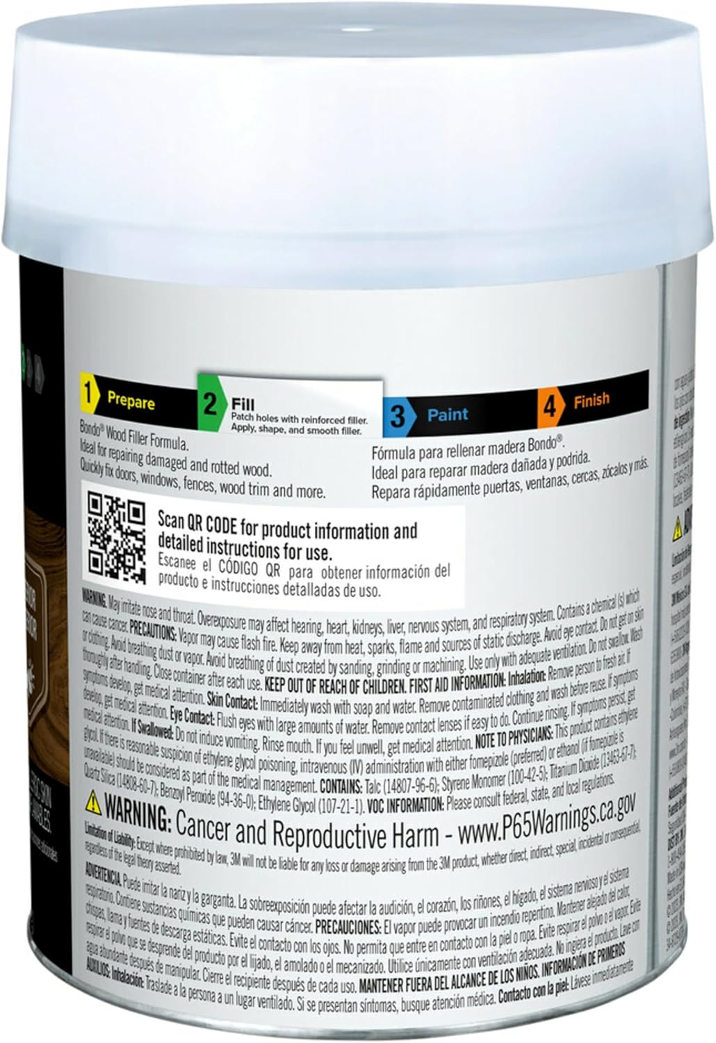 3M Bondo Wood Filler 30 oz with Hardner, Repairs Chips & Cracks in Wood - Sandable, Paintable, Stainable