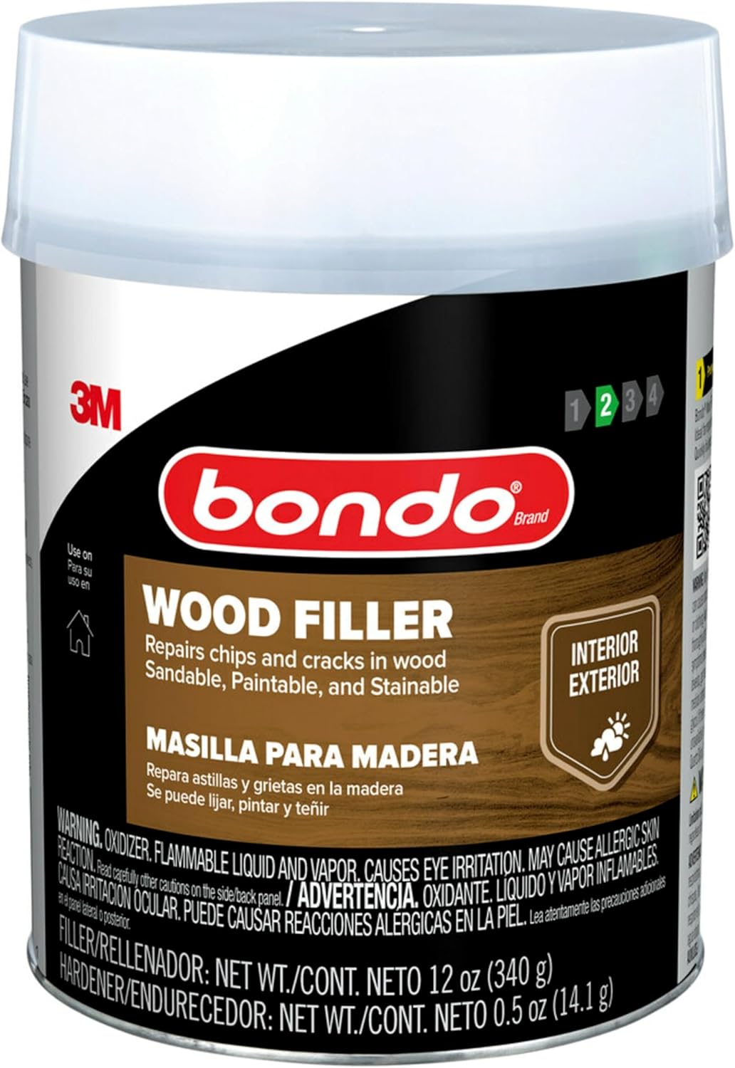3M Bondo Wood Filler 30 oz with Hardner, Repairs Chips & Cracks in Wood - Sandable, Paintable, Stainable