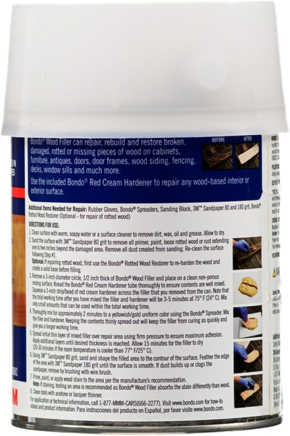 3M Bondo Wood Filler 30 oz with Hardner, Repairs Chips & Cracks in Wood - Sandable, Paintable, Stainable