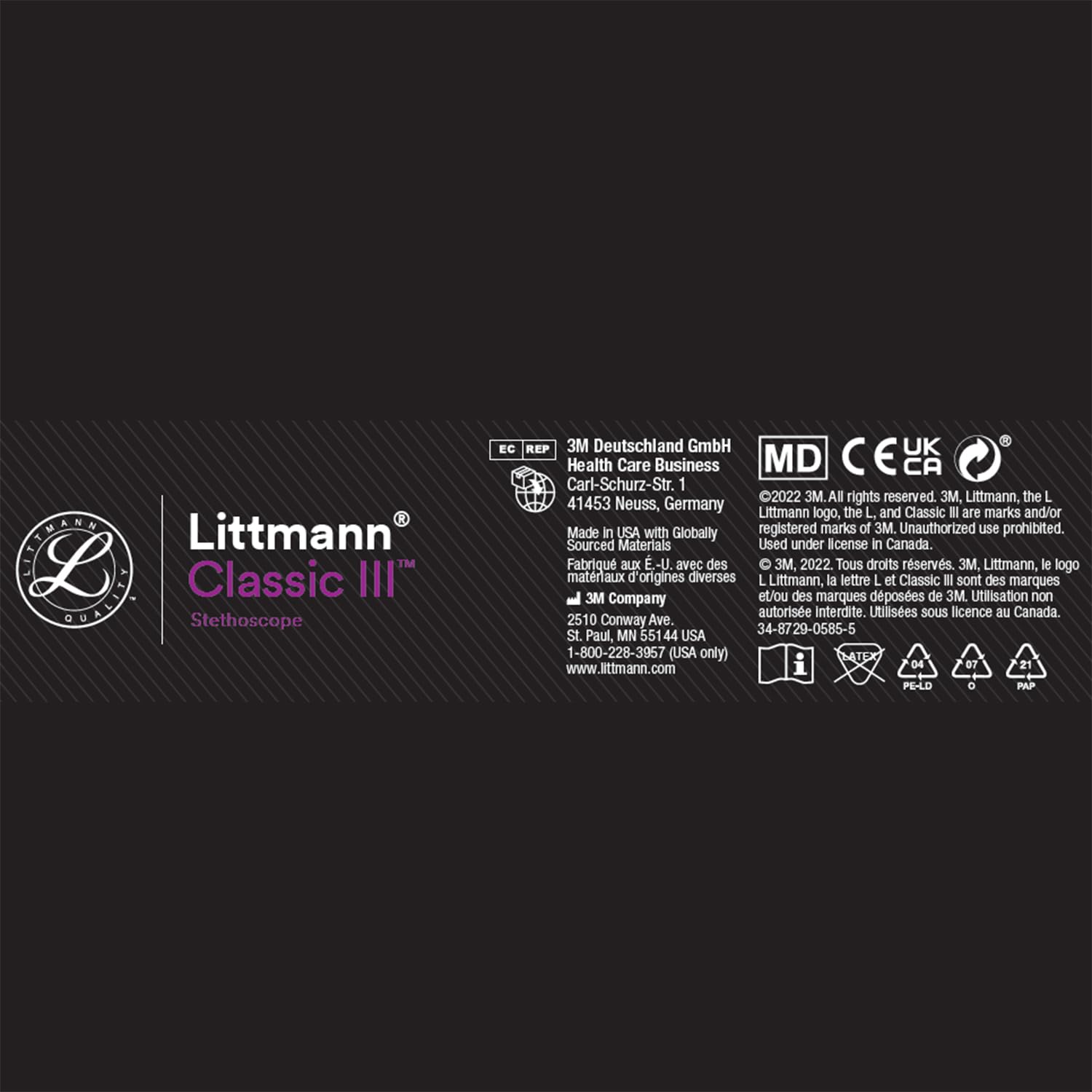 3M Littmann Classic III Stethoscope 5803, Stainless Steel Black-Finish Chestpiece, 27" Tube, Lightweight