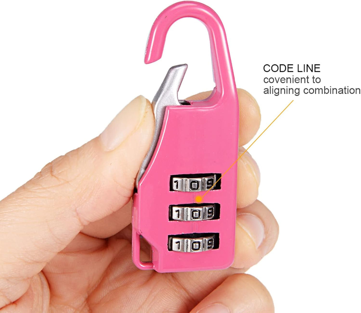 3mm Wire Shackle Padlock with 3-Digit Combination and Coated Lock Rope for Luggage & Doors - Rose Red & Black