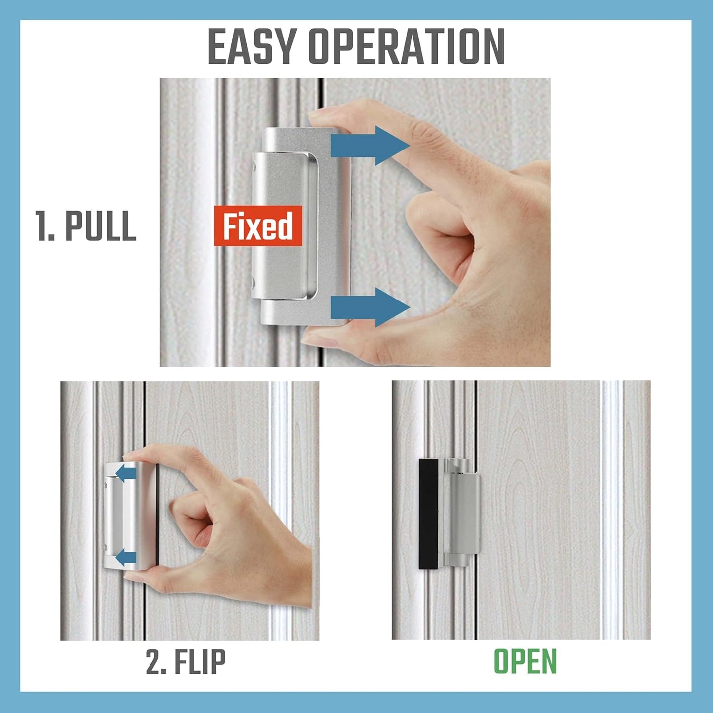 3PACK Home Security Door Reinforcement Lock - Childproof & High Security, Aluminum Construction, Silver Finish - Protect Your Home from Unauthorized Entry