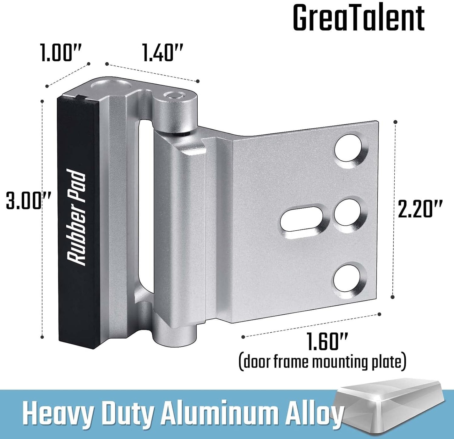 3PACK Home Security Door Reinforcement Lock - Childproof & High Security, Aluminum Construction, Silver Finish - Protect Your Home from Unauthorized Entry