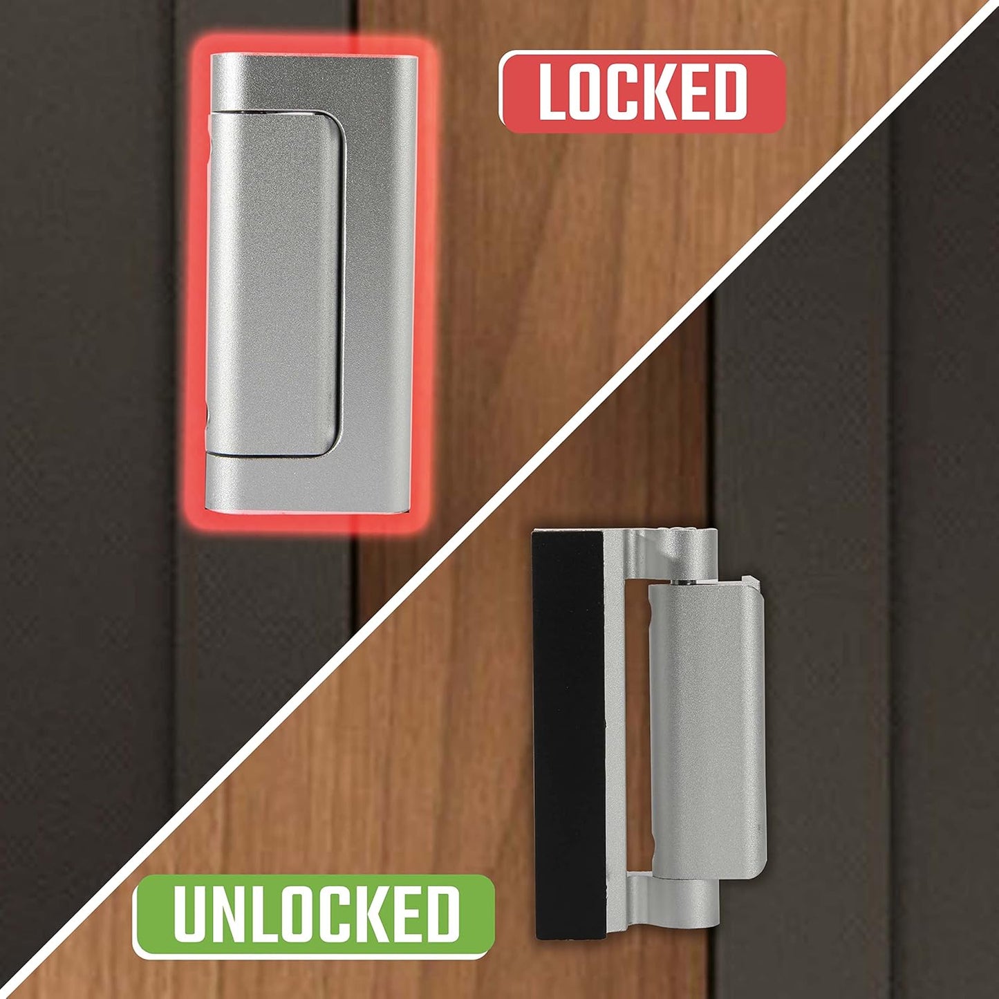 3PACK Home Security Door Reinforcement Lock - Childproof & High Security, Aluminum Construction, Silver Finish - Protect Your Home from Unauthorized Entry
