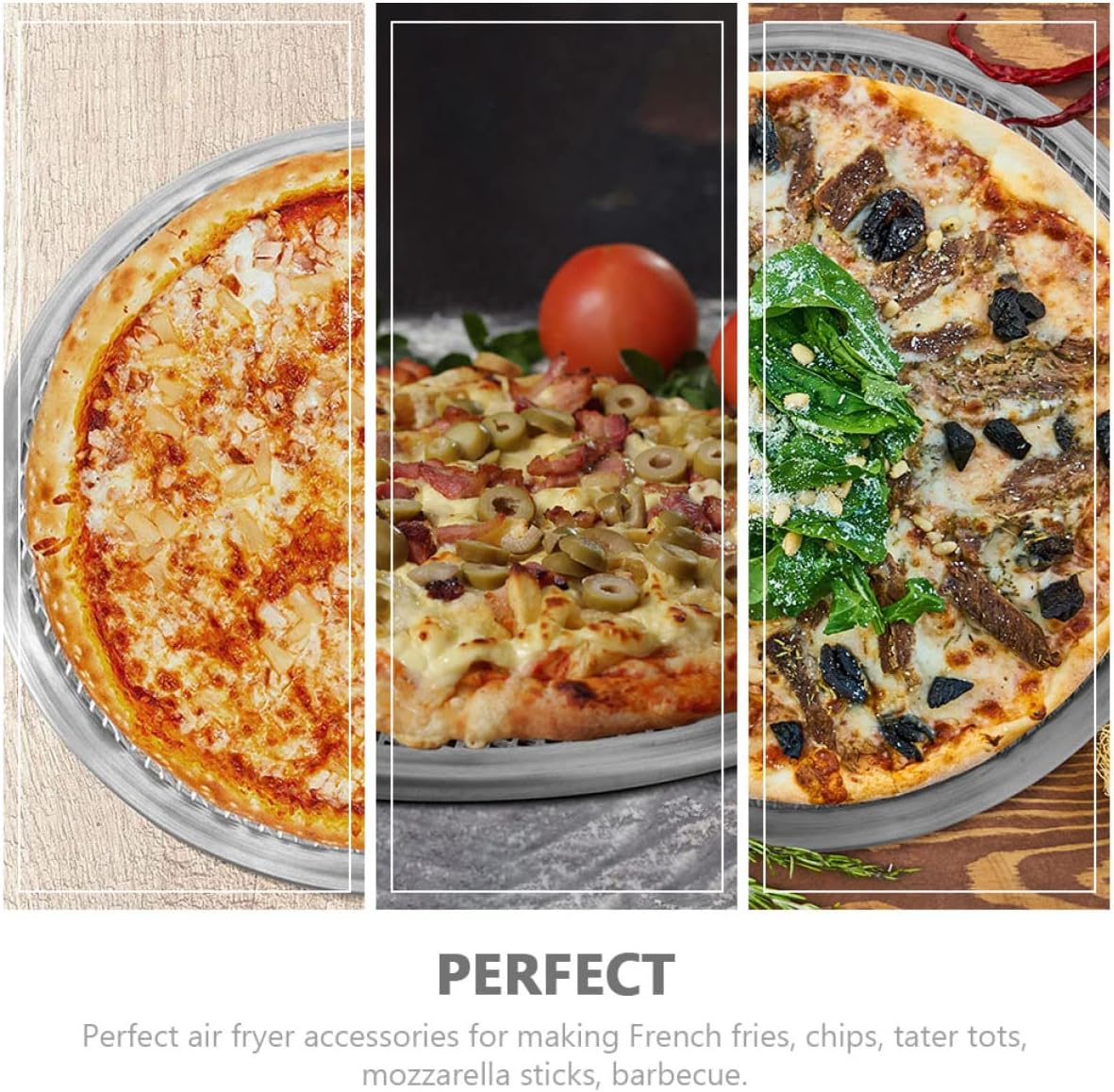 3pcs Aluminum Pizza Pan Set for Baking - Round Pie Pans for Kitchen, Reusable Serving Tray in Silver Color