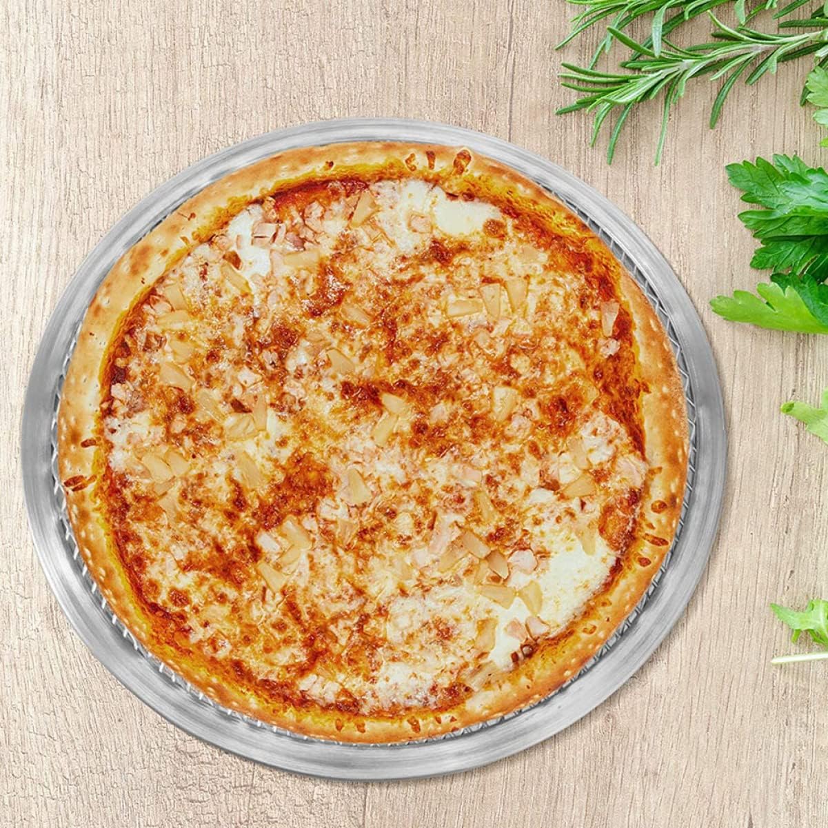 3pcs Aluminum Pizza Pan Set for Baking - Round Pie Pans for Kitchen, Reusable Serving Tray in Silver Color